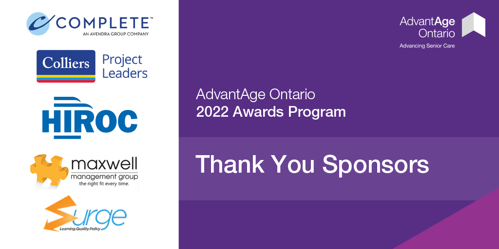 AdvantAgeOnt's tweet photo. We'll be kicking off the annual AdvantAge Ontario #Awards Celebration at 2:00 pm today. Join us live on the Association's YouTube channel at https://t.co/UO2OQIBret
Thanks @HIROCGROUP @surgelearning @Colliers_PL @MaxwellMgtGroup and #CompletePurchasingServices for the support https://t.co/QTmQcKVhuD