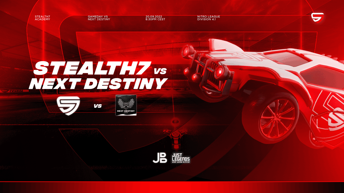 #MATCHDAY

Today 8:30PM CEST, Division 4.1
Stealth7 Academy vs <a href="/eSportsNDe/">Next Destiny eSports 🇩🇪</a>

📺Watch it live on:
twitch.tv/stealth7esports
🎙️Caster: <a href="/aes_danielz/">Daniel</a>

🇩🇪@QwazRL
🇩🇪<a href="/Anteez2/">Anteez</a>
🇦🇹<a href="/SyreaxZ/">SyreaxZ</a>

#S7ND #S7 #S7fam #RocketLeague