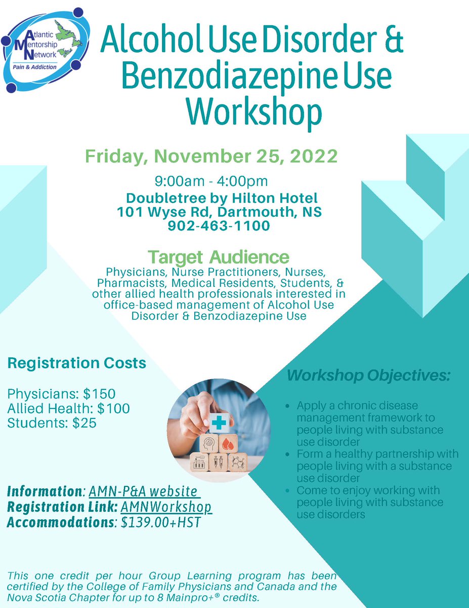 Are you a health care provider who is interested in understanding how to #manage ongoing benzodiazepine use in your practice or how to provide #patientcentered management of Alcohol Use Disorder? Register now for our upcoming workshop at atlanticmentorship.com