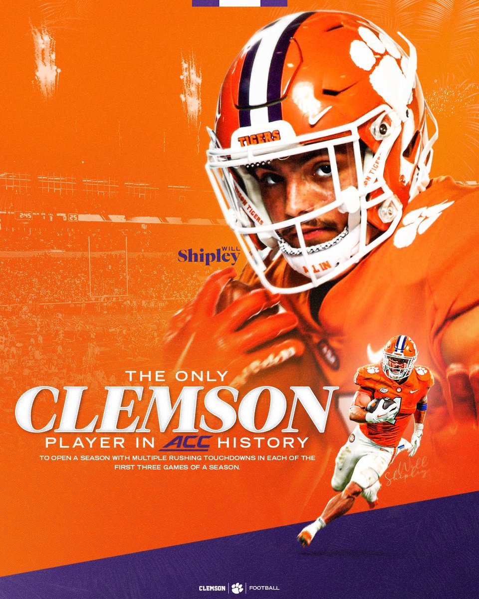 In records dating back to 1950, no Clemson Tiger had ever rushed for multiple touchdowns in the first three games of the season…until now. 🐅