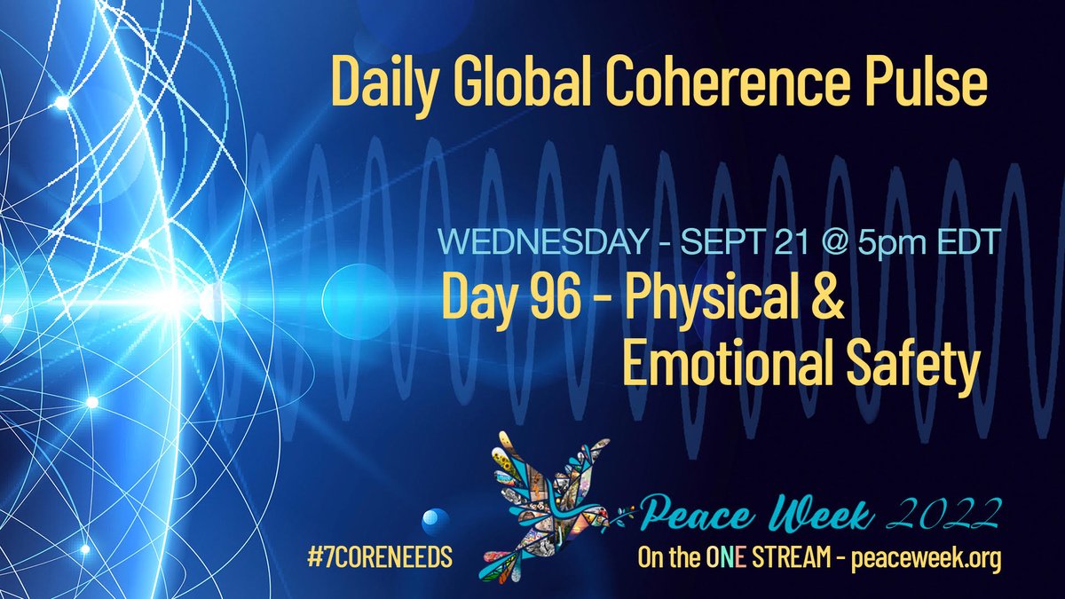 SpiritReviver's tweet photo. Today is Day 5 of Peace Week 2022. 

Please join today at 2:00pm PT / 5:00pm ET for a special Global Coherence PULSE. 

I'll be doing the invocation!

Today's Core Need of #7CoreNeeds honors Physical and Emotional Safety. 

 Please come add your heart! 

https://t.co/TM0ZeqD6Jj https://t.co/a4niK2hUCH