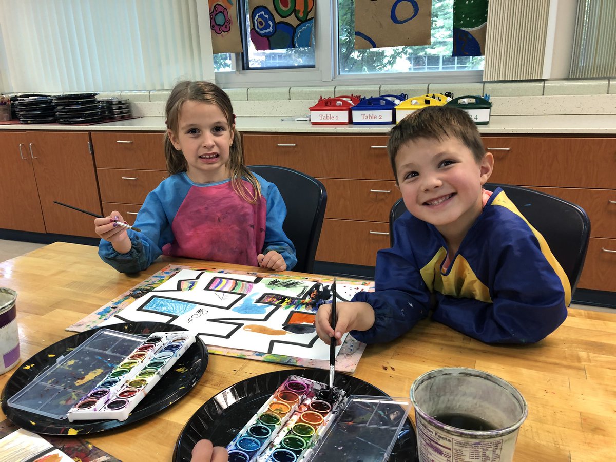AndersonArtists's tweet photo. Kindergartens are finishing up one of my favorite projects for the start of the year. Partner painting! Papers have a simple design on them. Partners use crayons &amp; watercolors on their shared paper. It’s a great intro to painting &amp; collaboration in the Art Room! #yes2tps #tpsand1 https://t.co/C7orC1o6V7