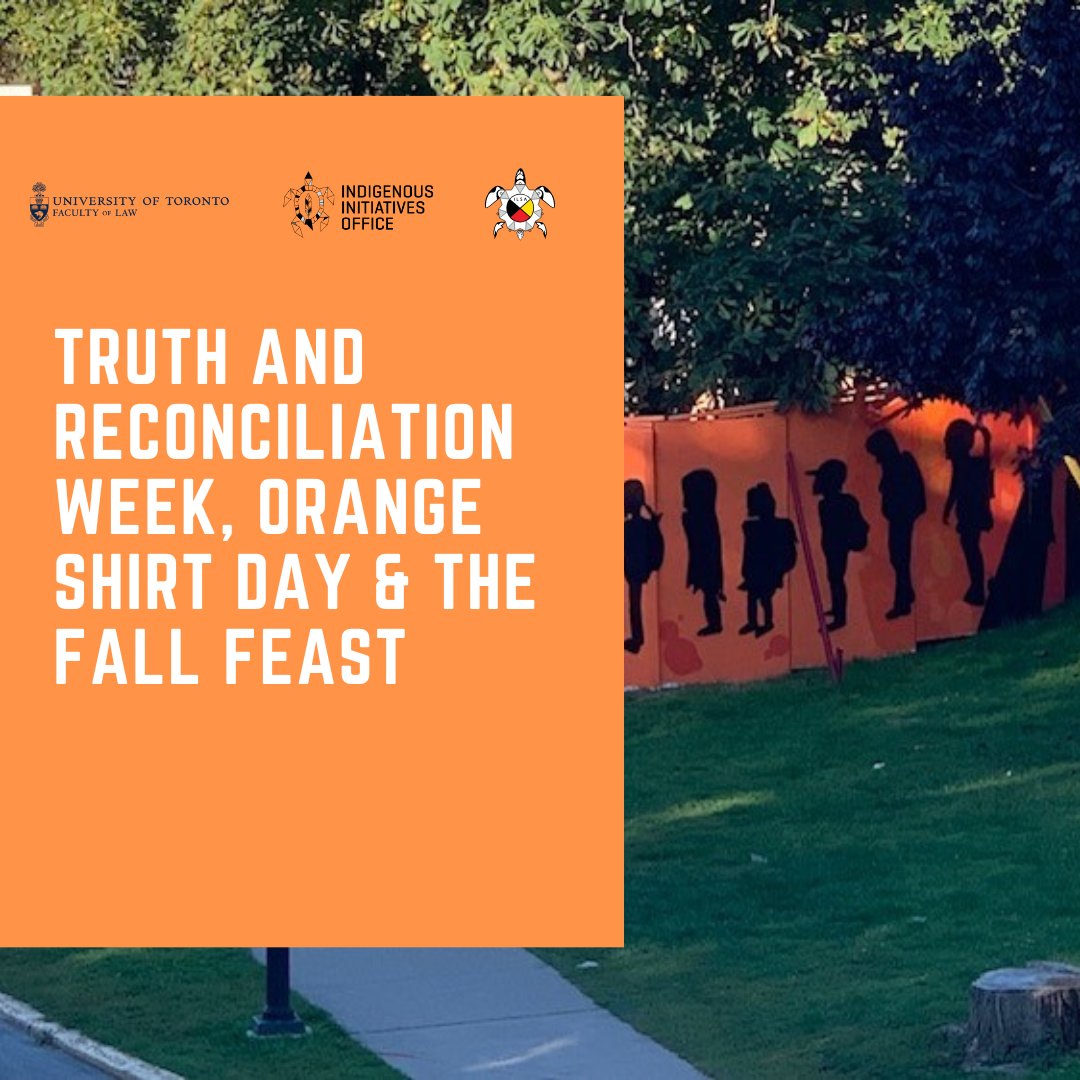 In honour of Truth and Reconciliation Week & Orange Shirt Day, @utorontoilsa & @UTLawIIO are hosting a short film screening, discussion, and annual Fall Feast on Wednesday, September 28 from 12:30-2pm in the Rosalie Silberman Abella Moot Court Room.