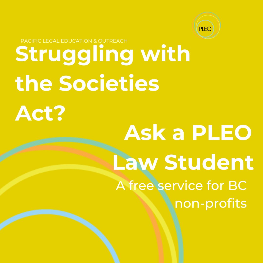 Do you have a question about running a non-profit in BC? PLEO offers free legal assistance for non profit societies in BC through our Ask A Law Student service.

Get help today.

ow.ly/RBJS50KJS4v