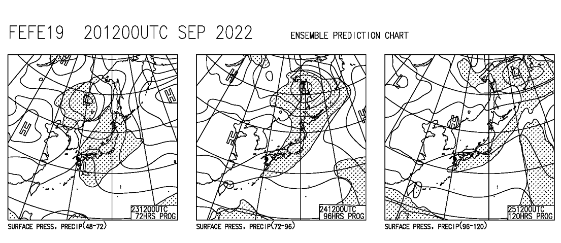 次の3連休のアンサンブル予想図が絶望的に雨w 