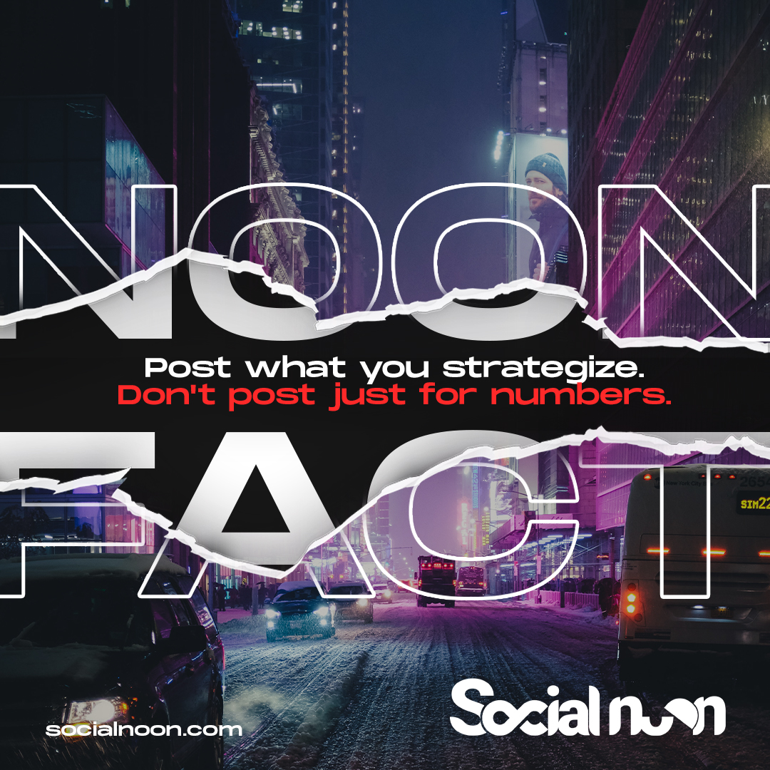 The Noon Facts: Don't post for Numbers, Post what you strategized on. 🦾

#socialnoon 
#marketing #business #digitalmarketing #entrepreneur #instagram #advertising #socialmediamarketing #design #Gurgaon #india #indian #stories #digital #success #kolkata #bangalore #graphicdesign