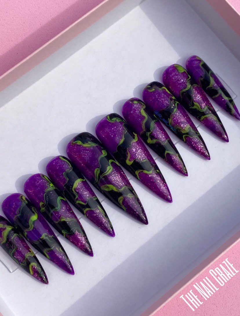 thenailcraze's tweet photo. Excited to share this item from my #etsy shop: Press on nails, Witchy nails, Marble nails, Swirl nails, Halloween nails, Villains nails  #halloweennails #stilletonails #purplenails #pressons #pressonnailset #villainsnails https://t.co/oRyymDuJji https://t.co/LvJLoYbBIl