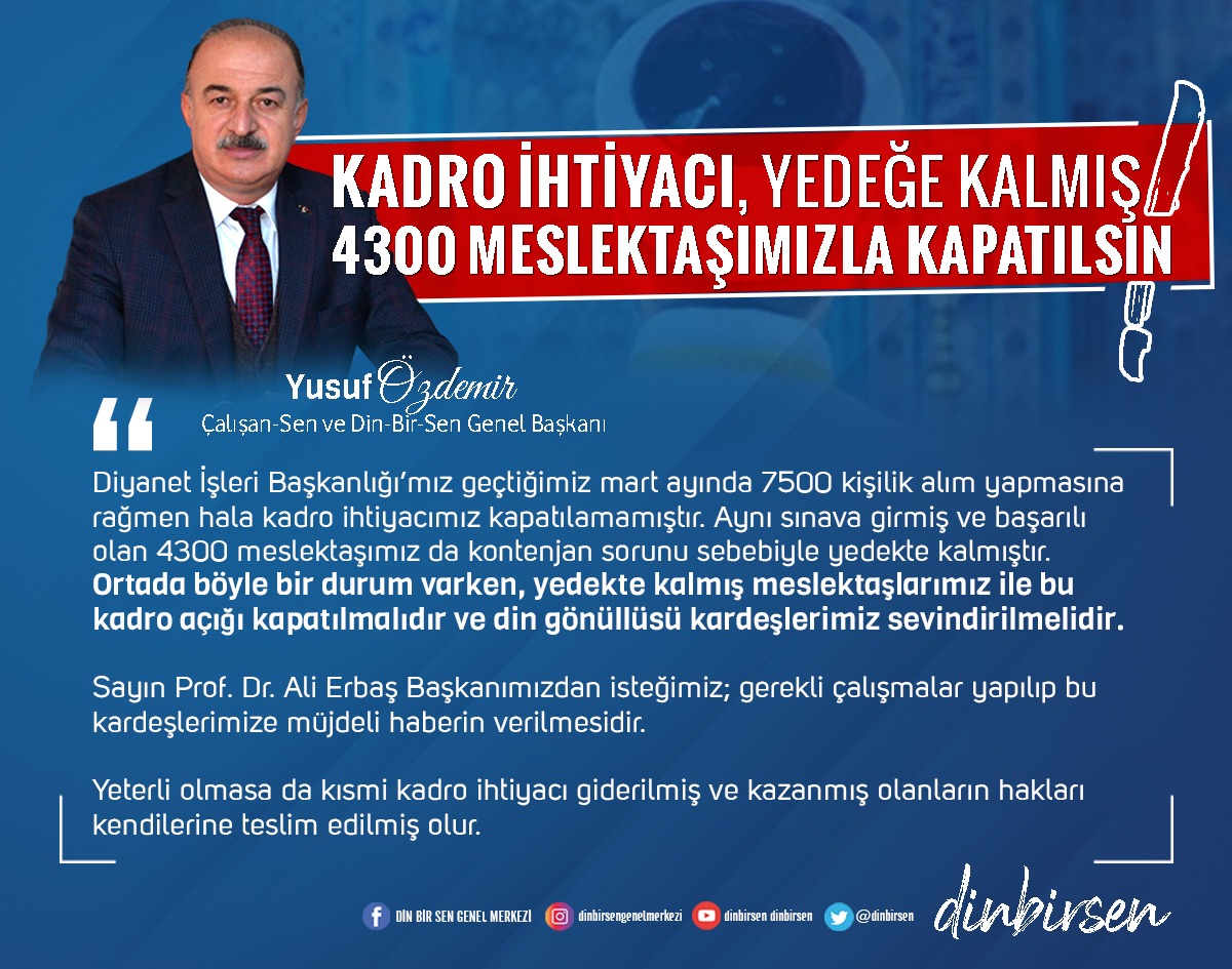 dinbirsen's tweet photo. Diyanet İşleri Başkanlığımıza sesleniyoruz 4300 Yedek Din Görevlisi Adayının bir an Önce Atanması yapılmalıdır. 

#dinbirsen #Dib4300eİlanVer #Dib4300İlanaÇık @DIBAliErbas @BurhanIsliyen  @RTErdogan @akpusmaz @dinckadir43 #DİB #Diyanet #DiyanetPersonel #Dib4300İlanVer https://t.co/hux2KjgJlg