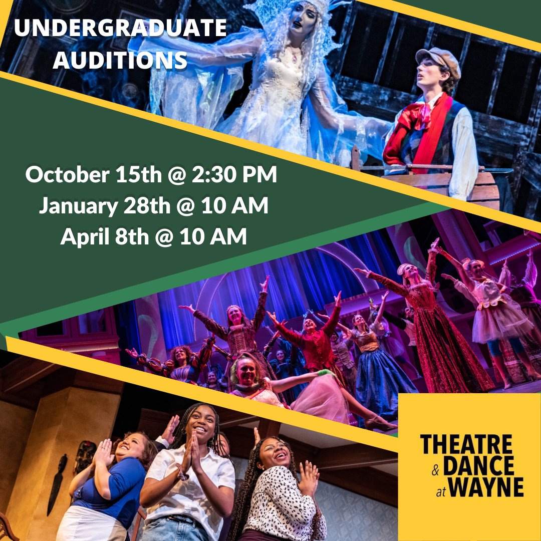 We're looking for our #FutureWarriors! Undergraduate theatre auditions start as early as October 15th.
To sign up for one of the our in-person dates OR submit online go to theatreanddance.wayne.edu/theatre/admiss…