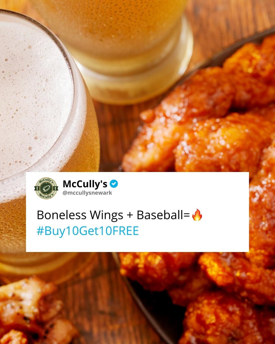 McCullysNewark's tweet photo. You deserve delicious boneless wings &amp; fries🍴

Order our 🔥 deal for $9.99 at McCully's for #WingsdayWednesday

#McCullys #IrishPub #DelawareBar #SportsBar #LocalBeer #BOGOWings #BeerLovers #BonelessWings https://t.co/ZTwa6XNQxr