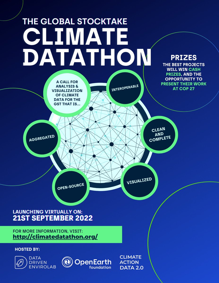 Mayors4Climate's tweet image. Help build the future of climate data &amp;amp; join the COP27 Global Stocktake Climate Datathon!

Participants can explore prompts in 3 categories mitigation, adaptation and implementation &amp;amp; support. Find out more climatedatathon.org &amp;amp; check out GCoM's prompt bit.ly/3Rgynk5
