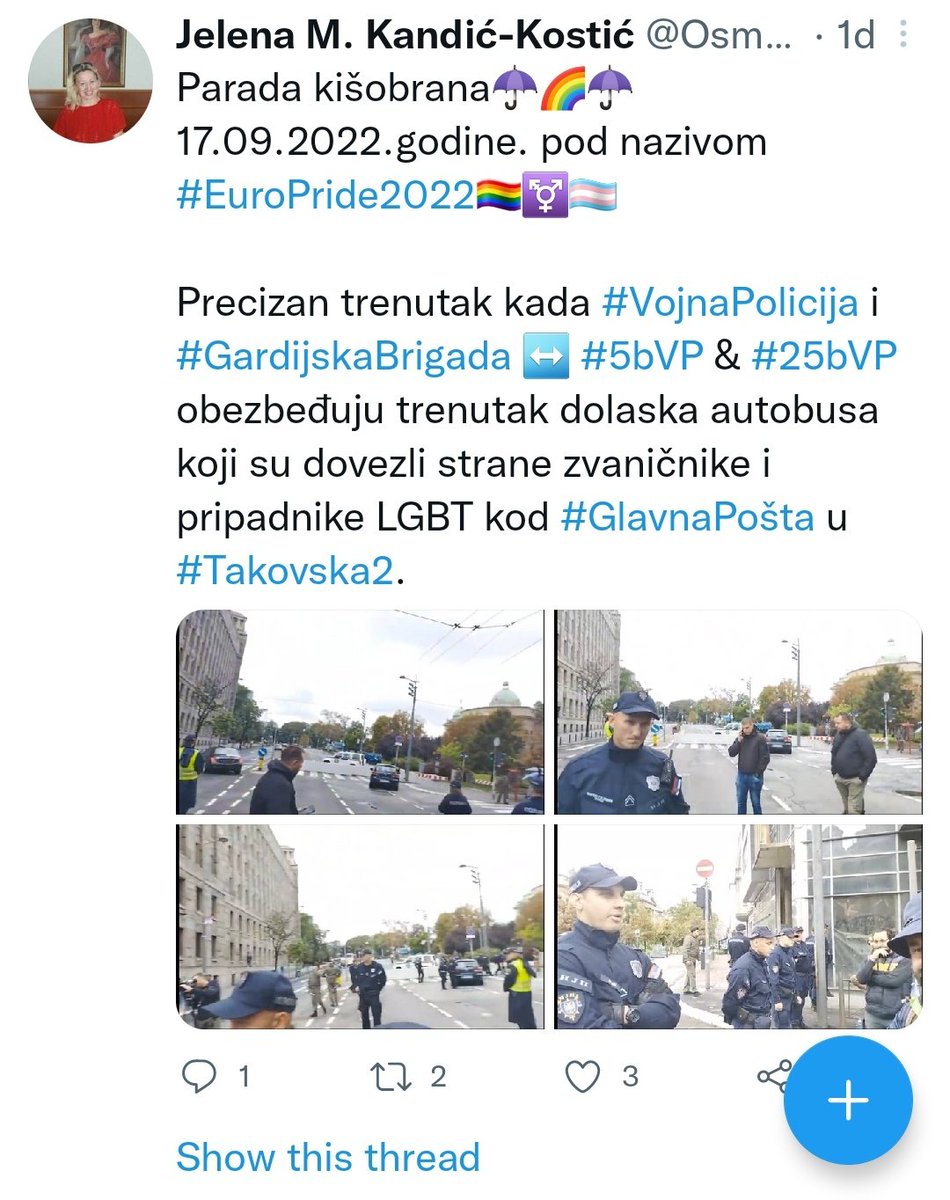JelenaMKandic's tweet photo. @samodejo01 @djordjenspm @vladimirgajic1 @Ilebozicile @adv_terzic Dragi svi,
Dolazim večeras da slušam jer itekako ima šta da se kaže o učešću #VojskaSrbije u PARADI KIŠOBRANA.🏳️⚧️☂️🏳️🌈
#5bVP & #25bVP #GardijskaBrigada su od 10.04.2019. pod direktnom komandom AV kao vrhovnog komandanta.
Ako neko pokuša da abolira ulogu AV!
#NemaNazad💪🏻🇷🇸✊🏻 https://t.co/MIE1Ujchxr