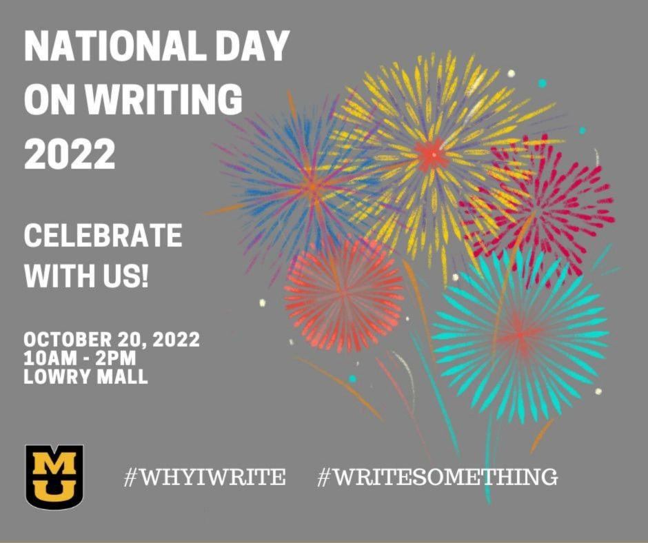 mizzouCWP's tweet photo. Join us for some fun writing activities and snacks! #whyiwrite #writesomething #cwp #mizzoucwp #mizzou #universityofmissouri #writingcommunity https://t.co/M9ujUmFUTE