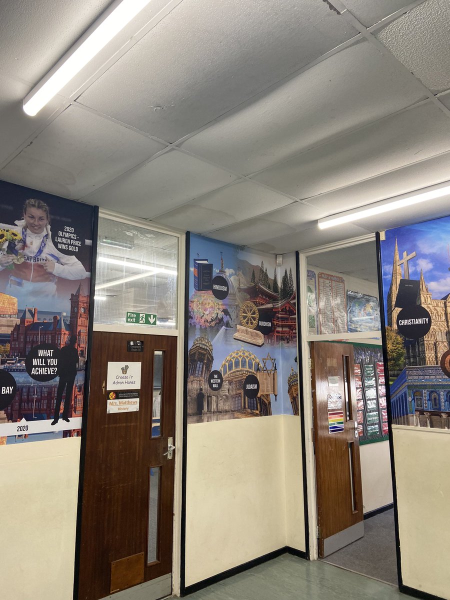 HCSHumanities's tweet photo. Welcome to the new look Humanities. We are so happy with the design and our pupils are fascinated with the content on show. Personal favourites are the key moments in Welsh history! #TîmHumanities #TîmHeolddu #mural https://t.co/7DnVk9CxLB