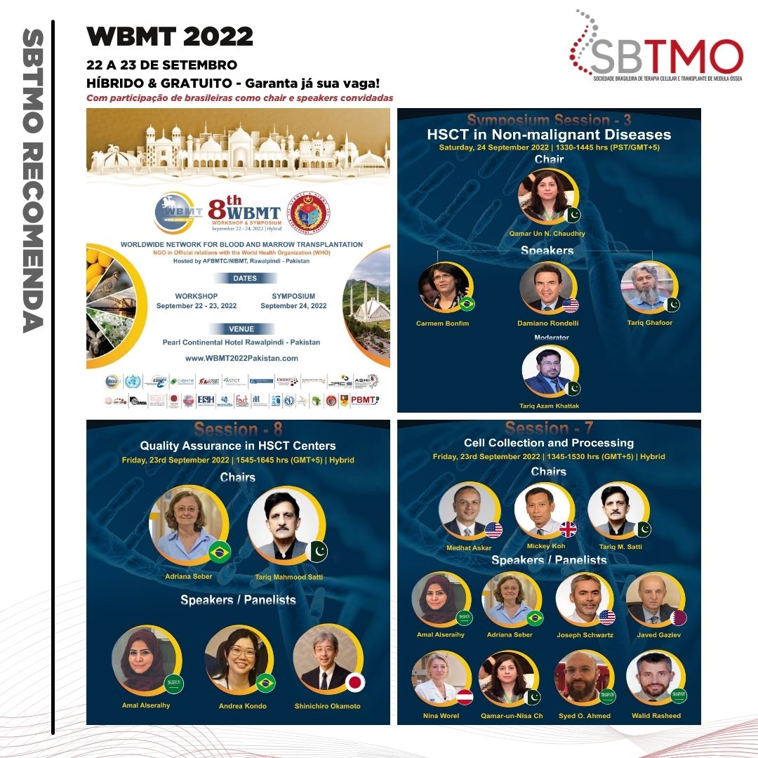 SBTMO's tweet photo. 8th Worldwide Network for Blood and Marrow Transplantation (WBMT) Workshop

Acesse https://t.co/zwplsx1pZP confira a programação completa e garanta sua vaga! Ainda dá tempo! 

#WBMT #TCTH #WBMT2022Pk

*evento sem tradução simultânea https://t.co/uQG2UrSMBE