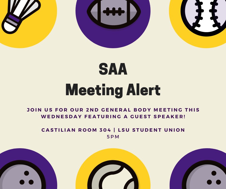 LSU_SAA's tweet photo. Join Us Tonight at the Union!! #lsusaa https://t.co/j8iGKmNAbL