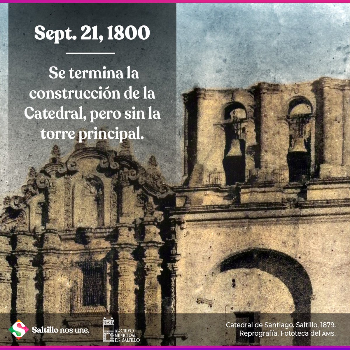 ¿Qué aconteció un día como hoy (21 de septiembre), pero de 1800 en #Saltillo?

Conoce las respuestas a miles de sucesos como éste, en el Archivo Digital.

Enlace para computadora:
portal.archivomunicipaldesaltillo.info

#SaltilloNosUne