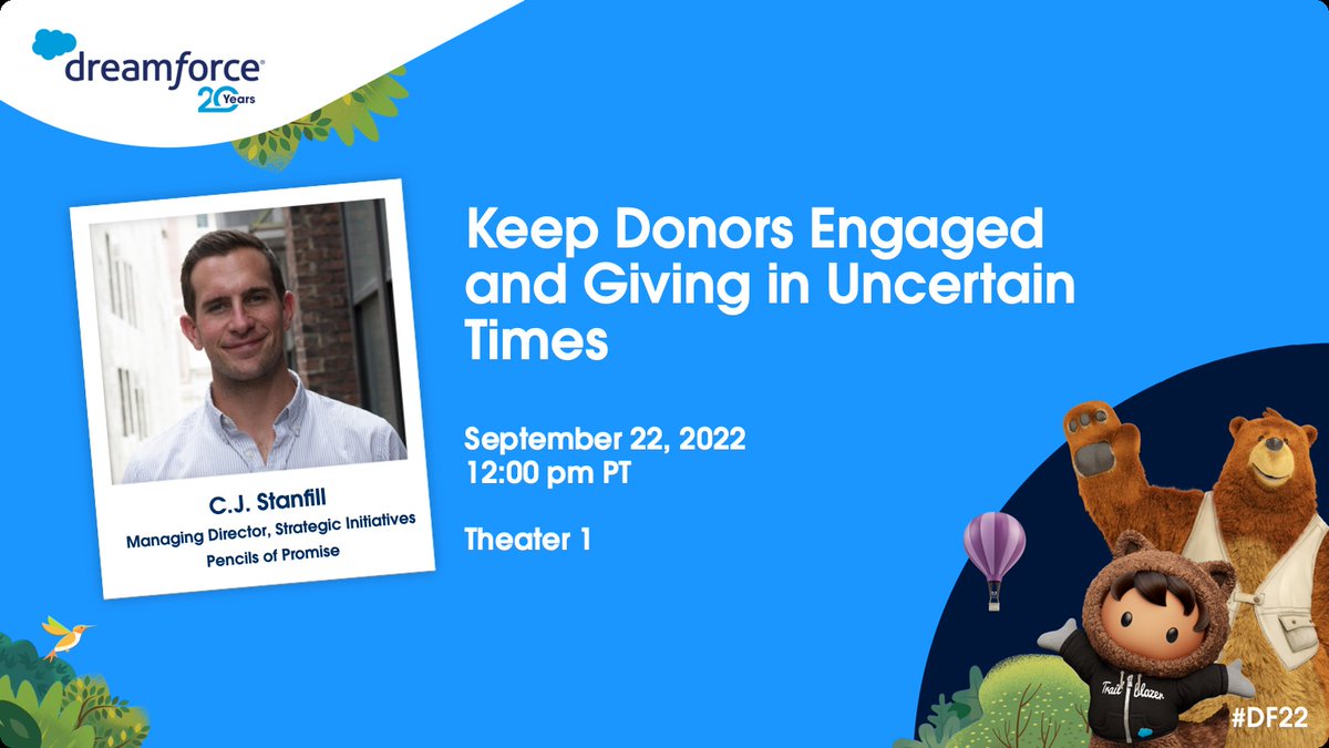 Are you going to Dreamforce? Make sure you check out our session! PoP's <a href="/dr_stanfill/">C.J. Stanfill</a> is co-presenting with <a href="/cloud4good/">Cloud for Good</a>'s Kristen Kiester on keeping donors engaged and giving during trying times. We can't wait to see you there. #DF22 #Dreamforce #TrailblazerCommunity #Customer360