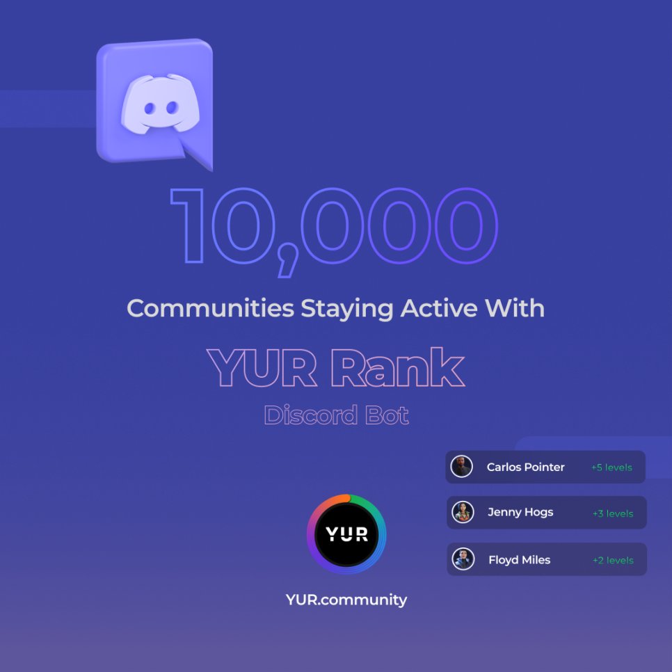 yurwellness's tweet photo. Over 10,000 #Discord communities are keeping active with YUR Rank! 💪

Join the many #communities using YUR Rank today @
https://t.co/SmAV6cSIYM
https://t.co/mG9gnTWsZq ✌️

For support with YUR Rank, visit https://t.co/RcCkexlH1I https://t.co/dNdgZzhf5V