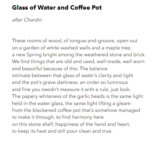 AliceStainer's tweet photo. I have been reading a lot of #RobinRobertson of late, & thought I would share this beauty with you. It has an almost classical balance to it, I find, such 'clarity and light' as he puts it himself. Absolutely rooting for that coffee pot! 🖤 https://t.co/Lhzakzi7iw