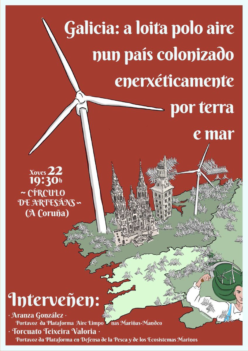 foipolovento's tweet photo. 🌍Nas atividades da Semana da Mobilidade #ACrunha, JOVES 22:
🔴 Palestra da @Aranza_Frieiras de @MandeoMarinas e @TeixeiraValoria especialista no impato de polígonos industriais eólicos do mar
#oPovoGalegoUnidoContraADepredaçomEnergética
#AsCidadesEoRuralJuntasContraOCapital https://t.co/3M4OogL8lR