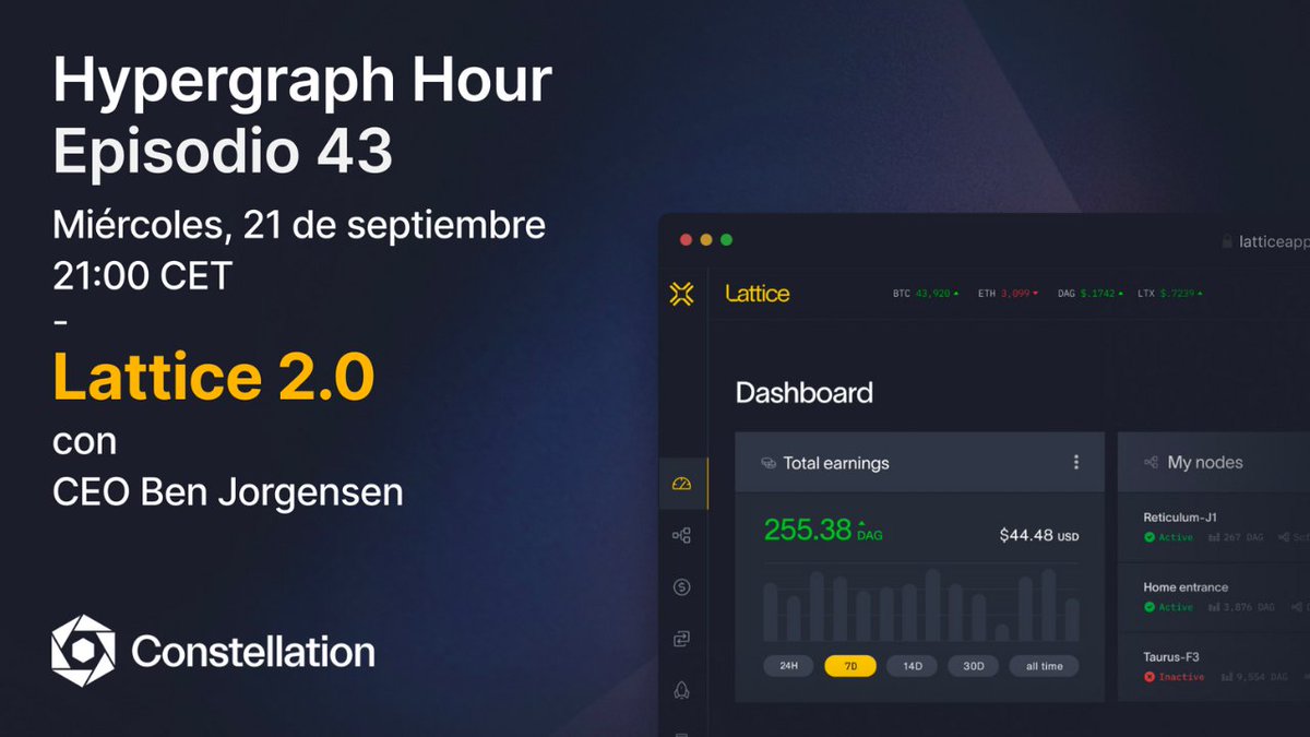 🚨 ¡HOY en el #HypergraphHour episodio 43, presentamos Lattice 2.0! 💥🚀

Empezamos a las 21:00 CET 👉 us06web.zoom.us/j/83245049922

¡Nos vemos allí! 🤩

$DAG $LTX #HGTP <a href="/LatticeES/">Lattice Gateway Español</a>