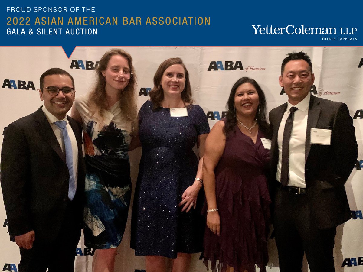 YetterColeman's tweet image. YC was a proud sponsor of @AABAHouston's Gala &amp;amp; Silent Auction. Tracy LeRoy, Ali Shan Ali Bhai, &amp;amp; Kay Dannenmaier enjoyed a night out at Hotel Zaza w/ guests Fermeen Fazal &amp;amp; Ted Liang. Congrats to YC alum Myra Siddiqui and the AABA Gala Committee on hosting a fantastic event!