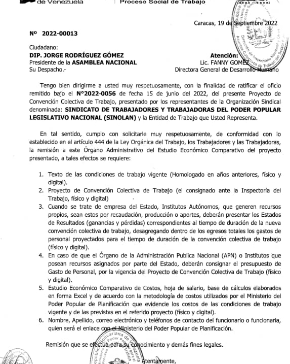 sinolan_vzla's tweet photo. #ÚltimaHora
21 | Sep #ClaseTrabajadoraParlamentaria
2do llamado del @MinTrabajoVE para instalar la mesa de negociación colectiva @Asamblea_Ven para renovar la convención vencida 2014; activxs y jubilaxs solicitamos al Compatriota Dip. @jorgerpsuv iniciar acuerdos. @torrealbaf https://t.co/WTWH7FKrcv