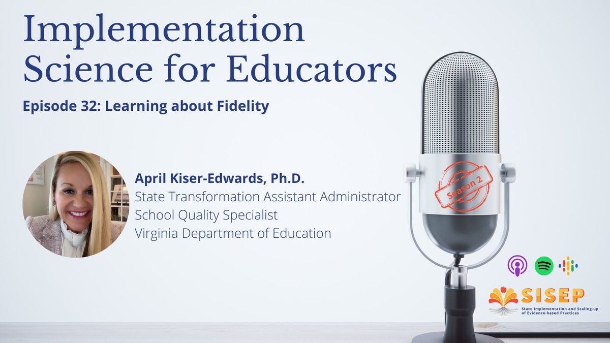 We are back after a bit of a summer break!!!!
Check out Episode #32: Learning about Fidelity with <a href="/AprilKE18/">Dr. Kiser-Edwards</a> from the Virginia Department of Education. open.spotify.com/episode/6pSaDW…
#ImpSci | #podcast | #ImpPractice