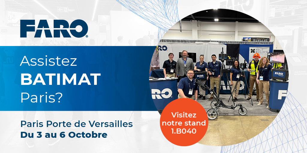 Rejoignez-nous pour <a href="/Batimat/">BATIMAT</a> au salon Paris Expo Porte de Versailles du 3 au 6 octobre ! Nous serons au stand 1.B040 pour présenter les dernières nouveautés de FARO, y compris notre nouvelle application Flatness Check ! Nous espérons vous y voir.

#Batimat2022 #paris #faro