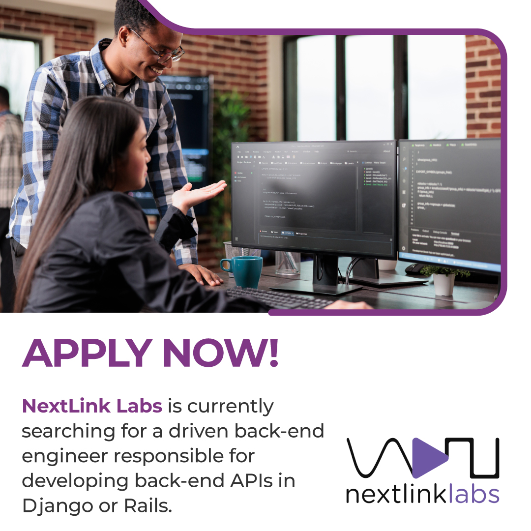 nextlinklabs's tweet photo. NextLink Labs is currently searching for a driven back-end engineer responsible for developing back-end APIs in Django or Rails.

Submit your application now; 

https://t.co/LJpbZvZUtj

#BackEnd #Engineer #Careers #NextLinkLabs #Security #Development https://t.co/PwFuDKjUao