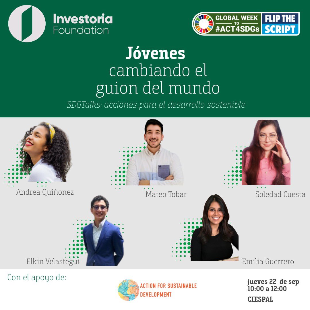 InvestoriaEc's tweet photo. #FlipTheScript 

5 jóvenes que lideran acciones desde diferentes espacios nos contarán su experiencia promoviendo un planeta más sostenible y cambiando el guion del mundo. 

Te esperamos en #CIESPAL a las 10:00 el jueves 22

#Action4SDGs #CambiandoElGuion #InvestoriaEc https://t.co/PXLBBk5Pmj
