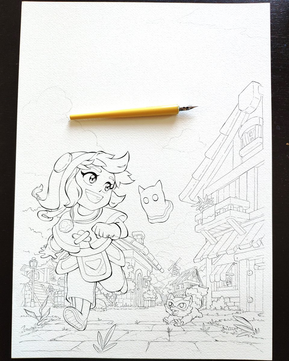 @Moonstone_game @RawFury Inking on grainy watercolor paper is not easy, sometimes ink just doesn't come out of the pen, or the line won't get straight, that can feel "rocky" and a bit frustrating, but the painting part feels amazing.
Yes my light box is a bit too small but that's no problem.