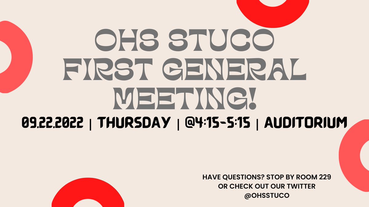 OhsStuco's tweet photo. Want to join Student Council? Come join us tomorrow (9/22) in the auditorium after school! There may or may not be pizza.. come stop by and find out!! https://t.co/7w53s5kvPV