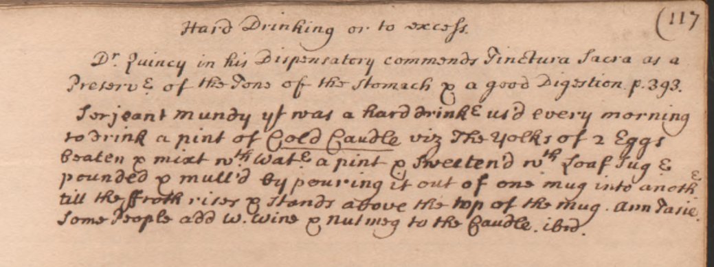 leahastbury's tweet photo. Early modern hangover cure: raw egg and sugar poured between mugs until there is a 'foam'. Recommended by 'Sargeant Mundy' who was a 'hard drinker' and assiduously recorded by Eusebius Ashby in his recipe book. Enough to make anyone sober up... In @NLM_NIH #histmed https://t.co/RzKG7bH244