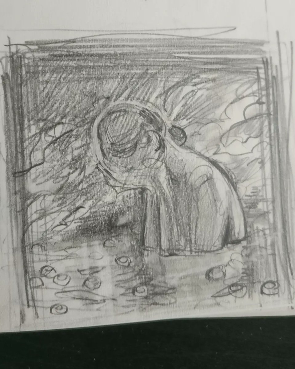 This drawing evolved a lot between the thumbnail and the final. Those butterflies took years off my life 