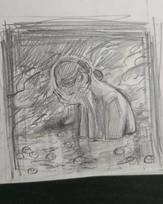 This drawing evolved a lot between the thumbnail and the final. Those butterflies took years off my life 