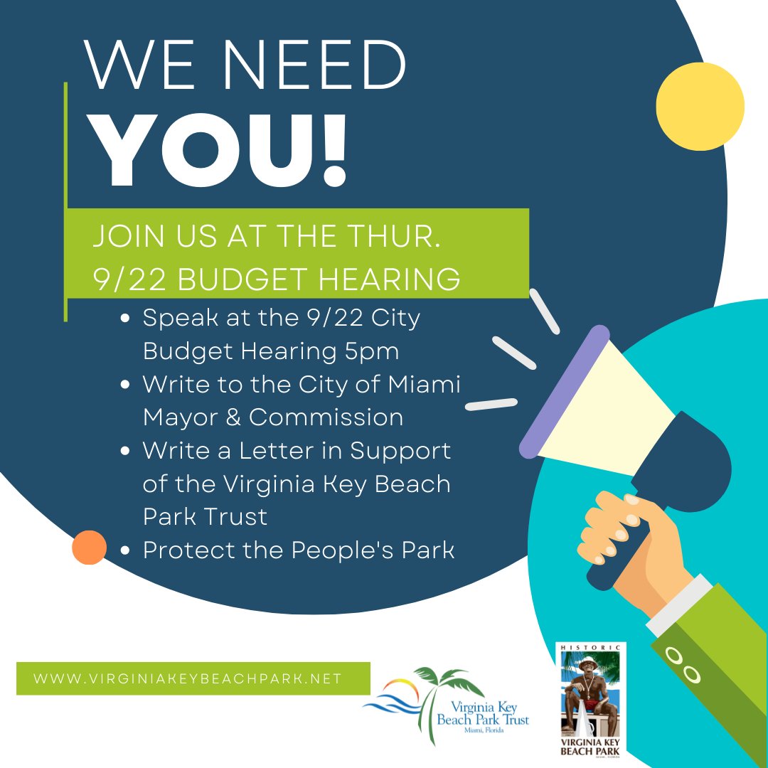 SUPPORT US NOW! Miami Commissioners to replace Virginia Key Beach Park Trust Board. Join us at the Thur. 9/22 Budget Hearing at 5pm. #VKBPT #HVKBP #Isupportvirginiakeybeachpark
conta.cc/3DIrrsP