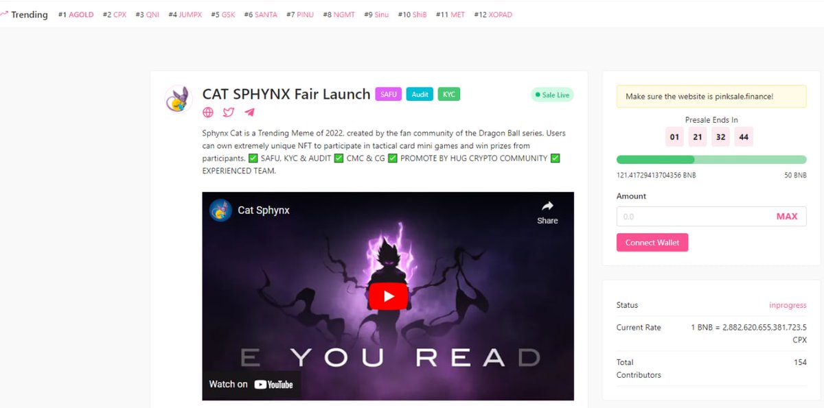 CatSphynxGod's tweet photo. 🎉🎉🎉 Congratulations Cat Sphynx for getting 2x Soft Cap within 2 hours of opening presale. 3x is coming 🚀🚀🚀

Pinksale: https://t.co/ufu2dEBBUR https://t.co/OMTQIglByk