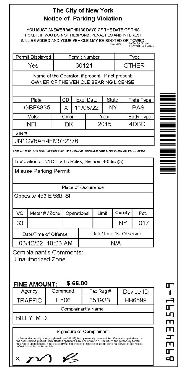 placardabuse's tweet photo. @Reported_NYC Oh look, it was a recedivist #PlacardPerp.

They actually got ticketed for #PlacardCorruption one time. But not to worry, they got that ticket dismissed.

#TicketFixing?
#CultureOfCorruption https://t.co/7PxcNQBwh4