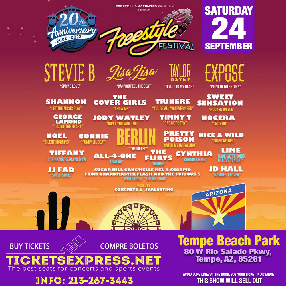 TicketsExpress1's tweet photo. Stevie B
Lisa Lisa
Taylor Dayne
Berlin
Expose
Saturday, September 24 2022
Tempe Beach Park
80 W Rio Salado Pkwy, Tempe, AZ, 85281
Show: 2:00pm
Buy Tickets Here: https://t.co/rMRfMw125R
#TempeBeachPark #ticketsexpress #FreestyleFestival #concert #buytickets https://t.co/VRygdOeZEk