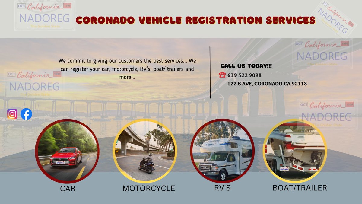 coronadovrs's tweet image. Do you have a boat?🛥️We have information that can be very useful to you. Skip the lines at the DMV and come by and visit us!! We can help you register your vehicle, motorcycle, RV&apos;s, boats and more!
 #wednesdayvibes #dmvhelp #registrationservices #coronadoisland #Autoregistration