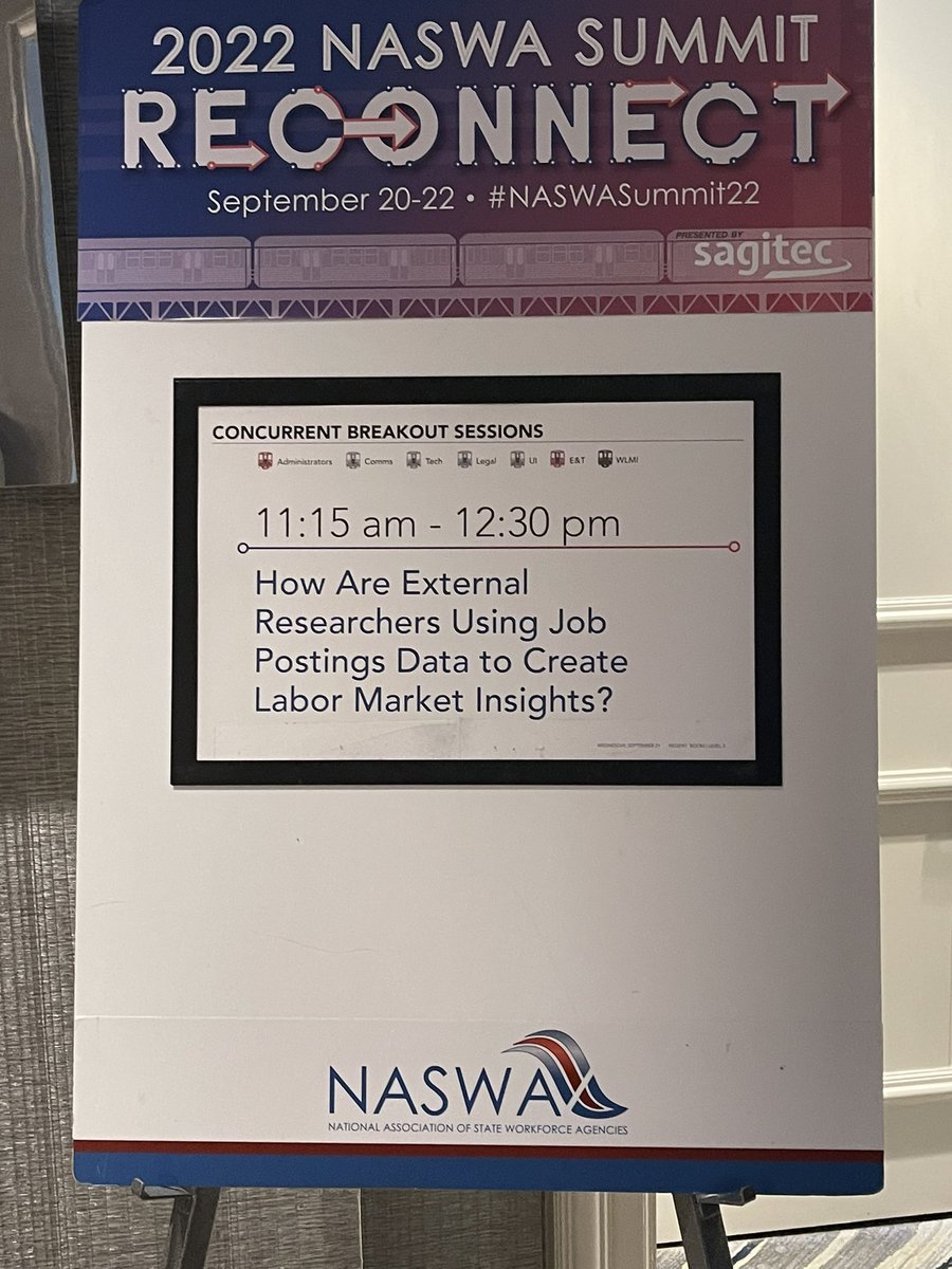 NASWAORG's tweet photo. Answering the question- How are external researchers using job postings data to create labor market insights? Moderator Correa Pettway (OH) discusses with Sarah Bana &amp; Mark Howison. #NASWASUMMIT22 https://t.co/jSOmMJAprD