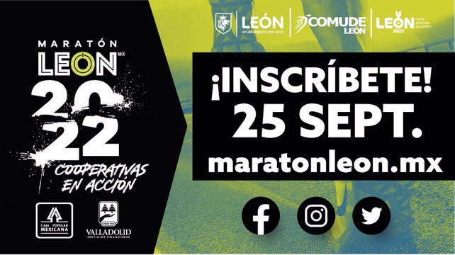 NIVADAMx's tweet photo. Inscríbete al #MaratónLeón2022 #CooperativasEnAcción @CajaMexicana | @Caja_Morelia y conviértete en leyenda este próximo 25 de septiembre.😎 @Maraton_Leon 

👉🏻 https://t.co/sklZt1b9hN https://t.co/dFXOvwFbSy