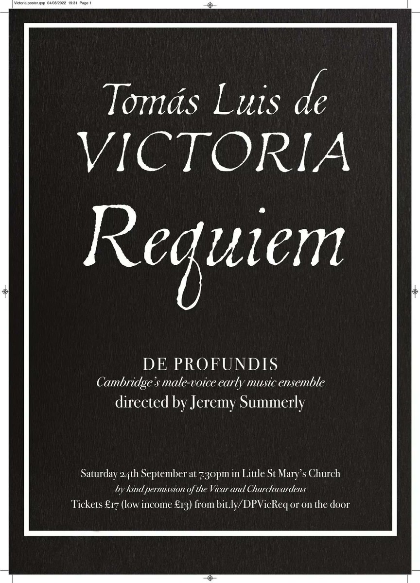 dpchoir's tweet photo. Our concert is fast approaching 

Saturday 24 September 19:30 @littlestmary directed by @jsummerly 

https://t.co/3Yz73PzWwk

#cambridgeconcerts #cambridge #polyphony #victoriarequiem #requiem #victoria #earlymusic #cambridgeearlymusic https://t.co/LWL93sepT1