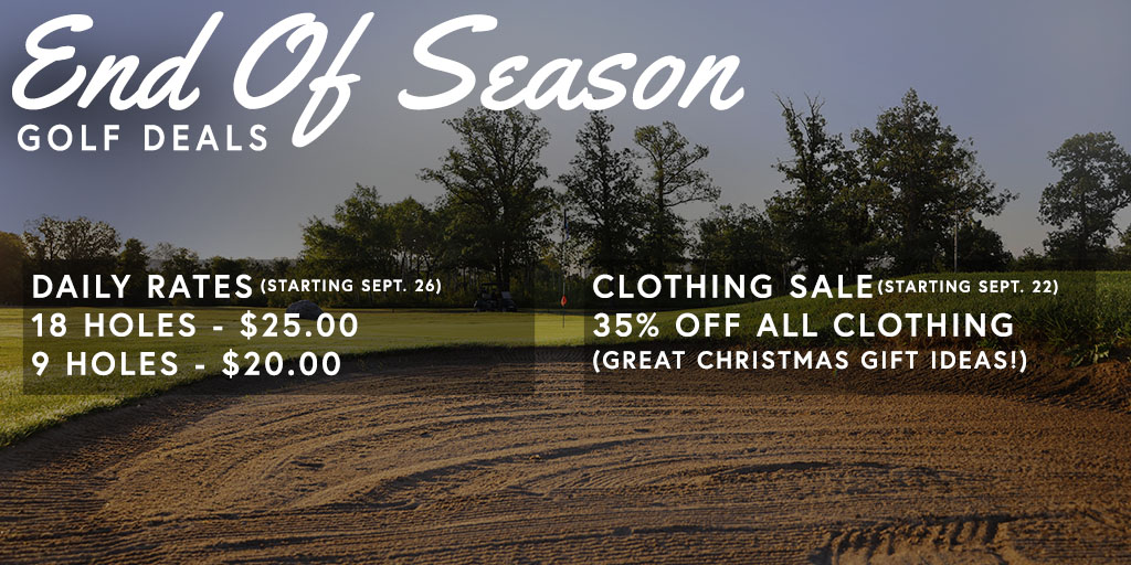 dauphingolf's tweet photo. We are adjusting our rates so you can come and enjoy a couple more rounds before fall really sets in!

Starting September 26:
Daily Rates:
18 holes - $25.00
9 Holes - $20.00
Including Weekends

Starting September 22:
35% off all clothing (great Christmas gift ideas!) https://t.co/x1A07RoqSU