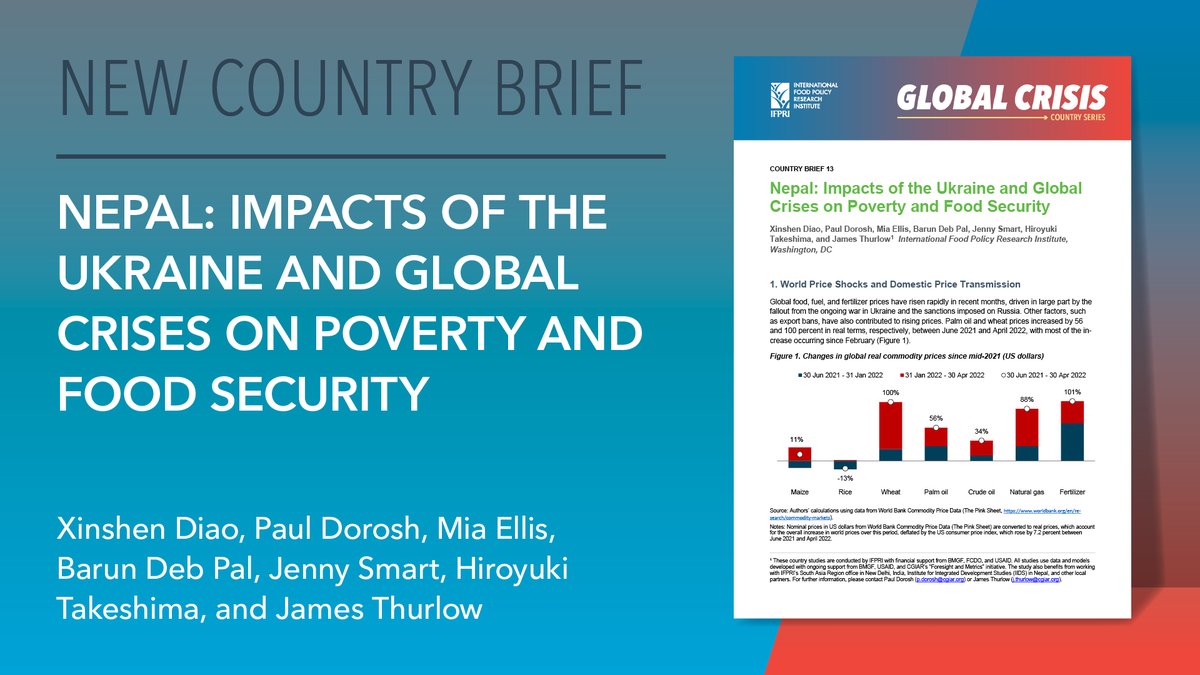 IFPRI's tweet photo. How will #Nepal be affected by high global commodity prices driven by the war in #Ukraine? 

@IFPRI modeling projects economic effects for 🇳🇵, w/ rural &amp; poor people facing worst impacts.

Check out the brief (https://t.co/JegpjKUc2x) or read this thread for key takeaways. 🧵👇 https://t.co/LkhwdFfS7q