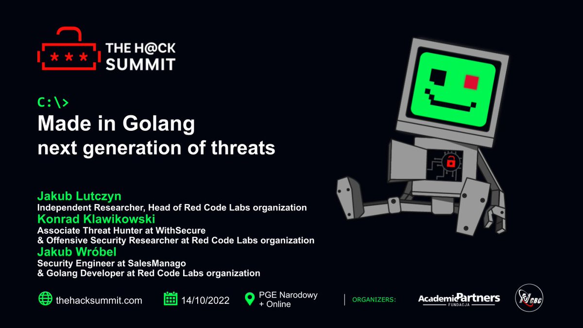redcode_labs's tweet image. We're proud to announce that we'll be giving a talk at The Hack Summit 2022 in Warsaw.
See you there!