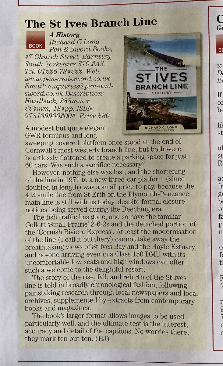rlonguk's tweet photo. Great to see a review of my St Ives Branch Line book in the October edition of @steamworldmag!
#StIvesBranchLine #StIvesBayLine #StIvesLine #StIves https://t.co/iQDAxWOUXc
