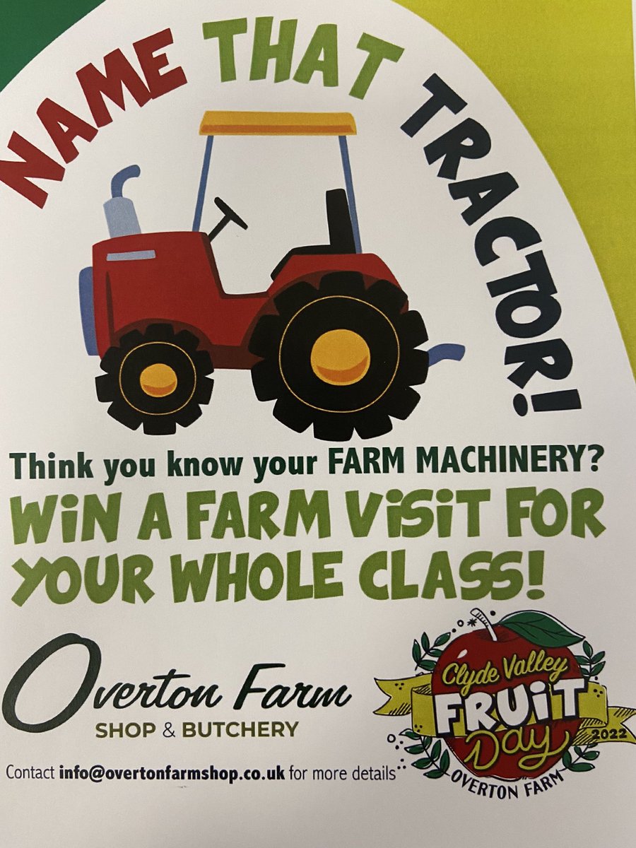 Please consider heading along to Overton Farm on 1st Oct for Fruit Day. A fun day for all the family. Pupils can enter the Farm Machinery Competition while there, to win a farm visit for their class. Good luck. <a href="/UnderbankPri/">Underbank Primary</a> <a href="/OvertonFarmShop/">Overton Farm Shop</a>
